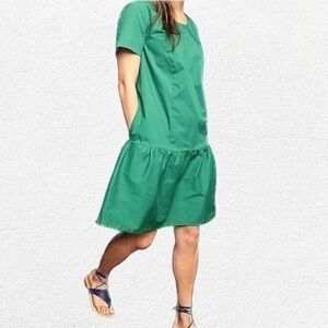 J. Crew x Universal Standard Ruffle Poplin Dress with Pockets in Green Size XS